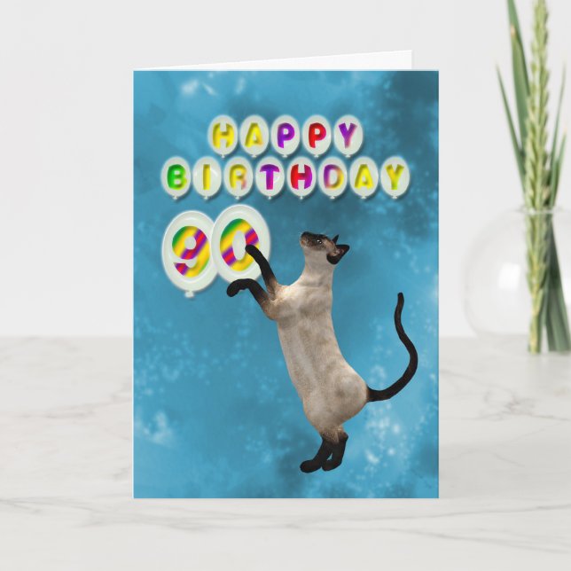 90th Birthday card with siamese cats (Front)