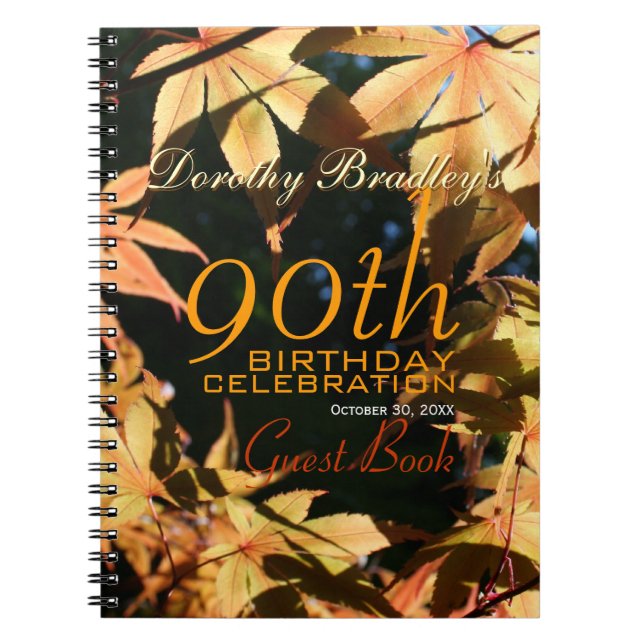 90th Birthday Celebration Autumn Custom Guest Book (Front)