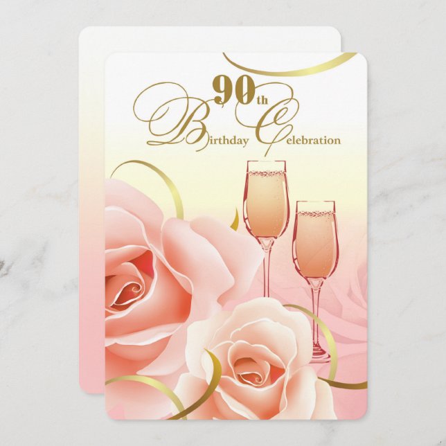 90th Birthday Celebration Custom Invitations (Front/Back)
