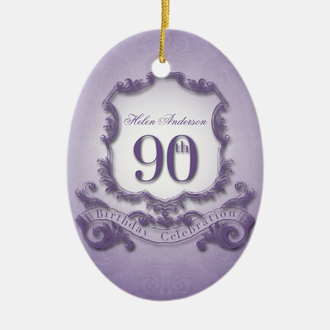 90th Birthday Celebration Personalised Ceramic Tree Decoration (Front)