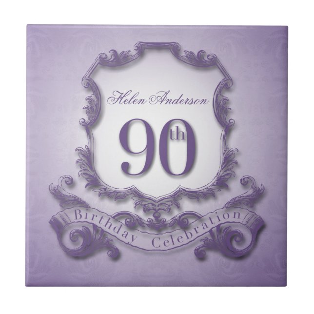 90th Birthday Celebration Personalised Tile (Front)