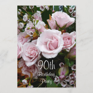 90th Birthday Celebration-Pink Roses Invitation
