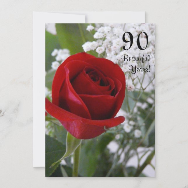 90th Birthday Celebration-Red Rose Invitation (Front)