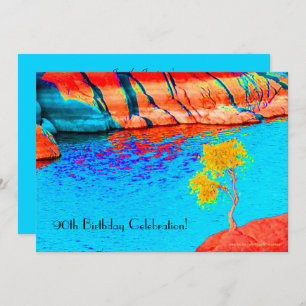 90th Birthday Celebration Yellow Tree, Colourful Invitation