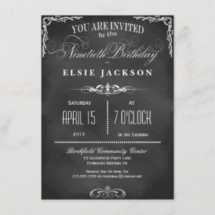 90th Birthday Chalkboard Typography Party Invite
