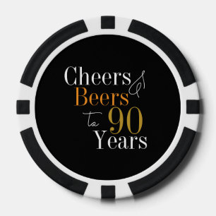 90th Birthday Cheers and Beers Black Gold Party Poker Chips