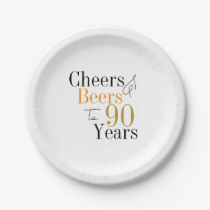 90th Birthday Cheers and Beers Minimal Party Paper Plate