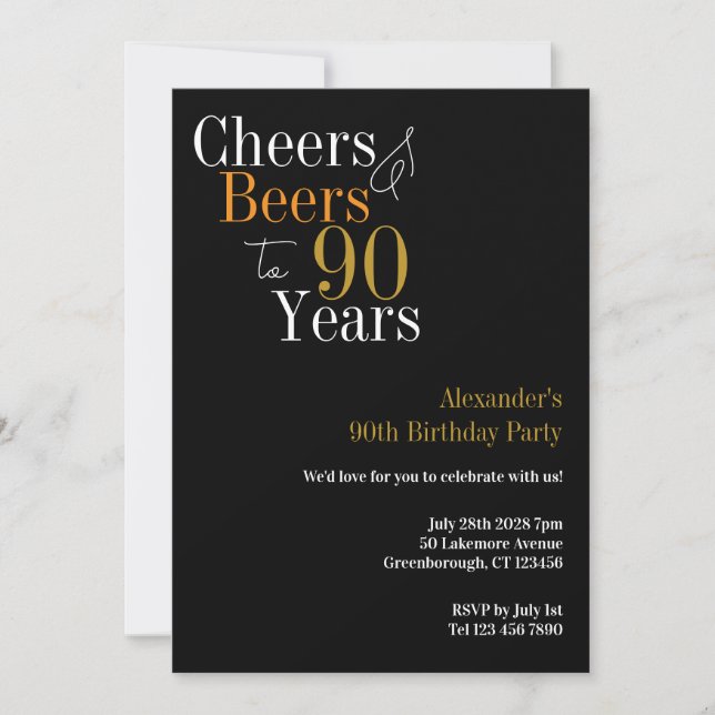 90th Birthday Cheers and Beers Party Invitation (Front)