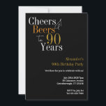 90th Birthday Cheers and Beers Party Invitation<br><div class="desc">This is a cool and modern, personalised 90th birthday party design. It is a simple, minimal design, in classic black and gold typography. Perfect for a cool and fun, 90th birthday party. It has "Cheers and Beers to 90 Years" and space you to add your party information. To personalise, simply...</div>