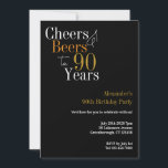90th Birthday Cheers and Beers Party Invitation<br><div class="desc">This is a cool and modern, personalised 90th birthday party design. It is a simple, minimal design, in classic black and gold typography. Perfect for a cool and fun, 90th birthday party. It has "Cheers and Beers to 90 Years" and space you to add your party information. To personalise, simply...</div>