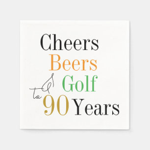 90th Birthday Cheers Beers Golf Minimal Party Napkin