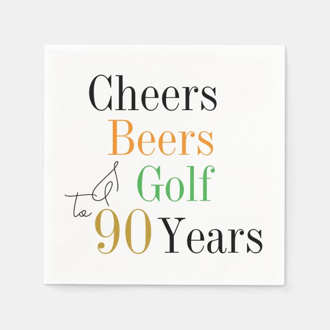 90th Birthday Cheers Beers Golf Minimal Party Napkin (Front)