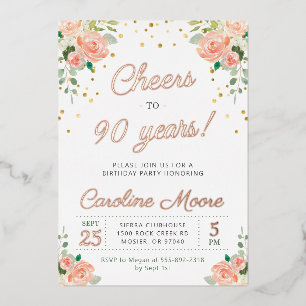 90th Birthday Cheers to 90 Years Ladies Rose Gold