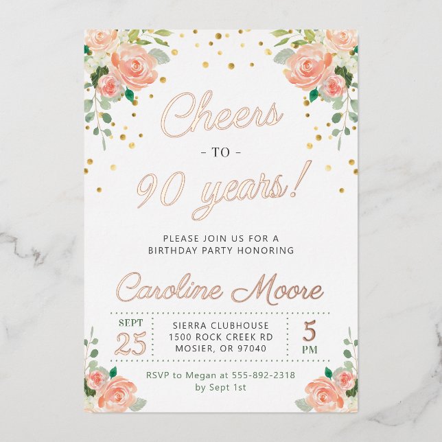 90th Birthday Cheers to 90 Years Ladies Rose Gold (Front)