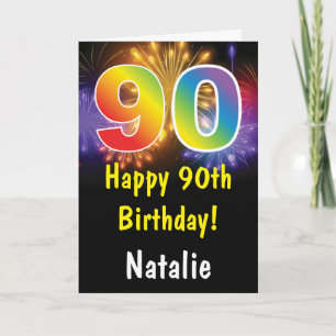 90th Birthday Colorful Rainbow Fireworks Card