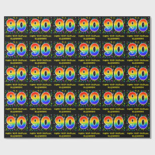 90th Birthday: Colourful Music Symbols, Rainbow 90 Wrapping Paper