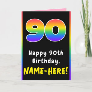 90th Birthday: Colourful Rainbow # 90, Custom Name Card