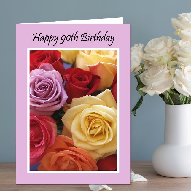 90th Birthday Colourful Roses Card (Creator Uploaded)