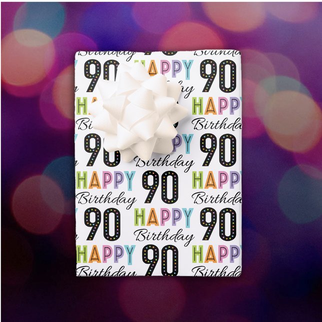 90th Birthday Colourful Typography  Wrapping Paper (Creator Uploaded)