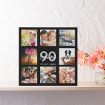 90th birthday custom photo collage black monogram faux canvas print<br><div class="desc">A unique 90th birthday gift or keepsake, celebrating her life with a collage of 8 of your photos. Add images of her family, friends, pets, hobbies or dream travel destination. Personalise and add a name, age 90 and a date. White and grey coloured letters. A chic black background. This canvas...</div>