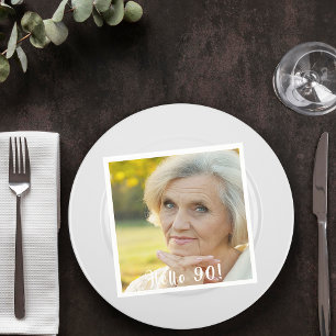 90th birthday custom photo hello 90 woman napkin