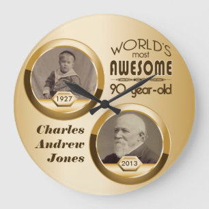 90th Birthday Customised Then Now Gold Photo Frame Large Clock