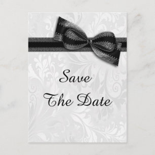 90th Birthday Damask and Faux Bow Save The Date Announcement Postcard