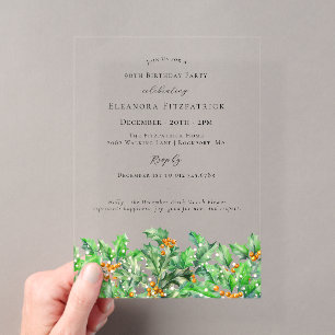 90th Birthday December Birth Month Flower Holly Acrylic Invitations