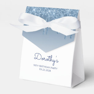 90th Birthday Elegant Blue Glitter Drip Script Favour Box