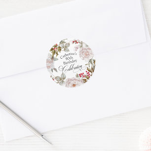 90th Birthday Elegant December Floral Classic Round Sticker