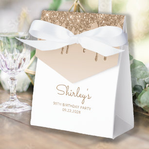 90th Birthday Elegant Gold Glitter Drip Script Favour Box