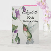 90th Birthday Elegant Hummingbird Watercolor
