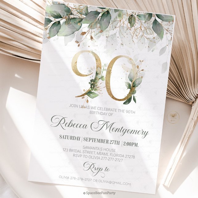 90th birthday Elegant Milestone invitation (90th birthday invitation, editable sage green invitation, elegant floral design,  year old brunch, 9)