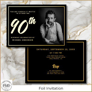 90th Birthday Elegant Photo Black Gold