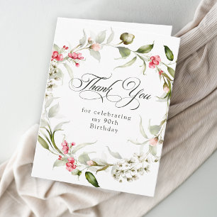 90th Birthday Elegant Pink Floral Thank You Card