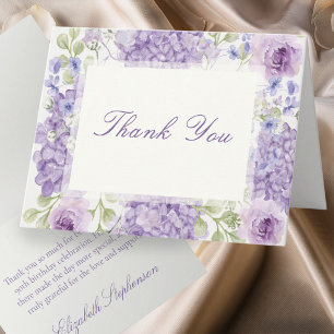 90th Birthday Elegant Purple Floral Thank You Note Card