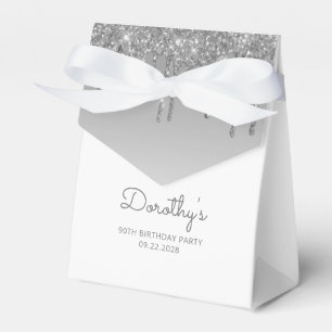 90th Birthday Elegant Silver Glitter Drip Script Favour Box