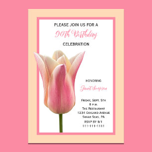 90th Birthday Elegant Tulip Floral Party Invitation