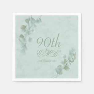 90th Birthday Eucalyptus Foliage Elegant Green Napkin