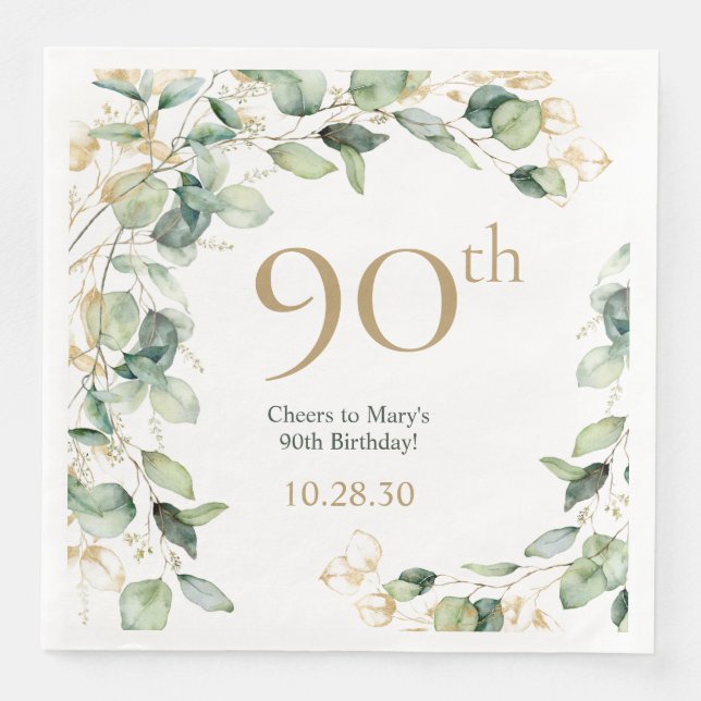 90th Birthday Eucalyptus Napkin (Front)