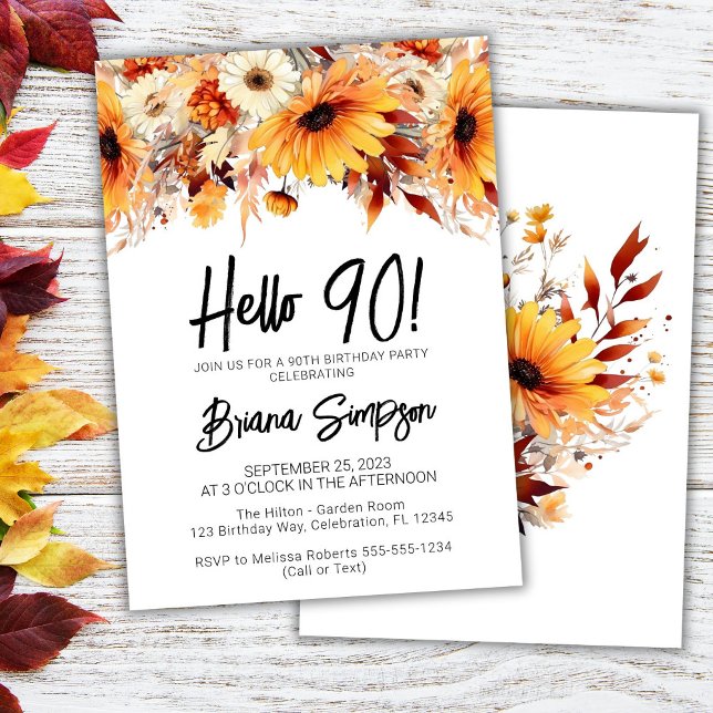 90th Birthday Fall Floral Invitation (Creator Uploaded)
