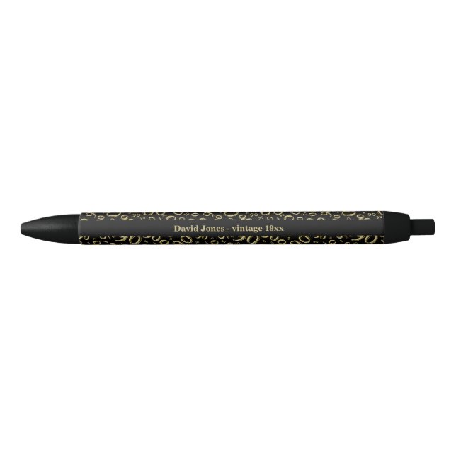 90th Birthday Favour Gift - Black and Gold Ink Pen (Front)