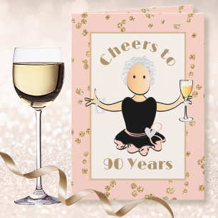 90th Birthday Female Cartoon Sparkle Champagne Card