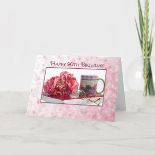 90th Birthday - Female - Dainty Pink Card