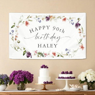 90th Birthday Feminine Wildflowers Floral Banner
