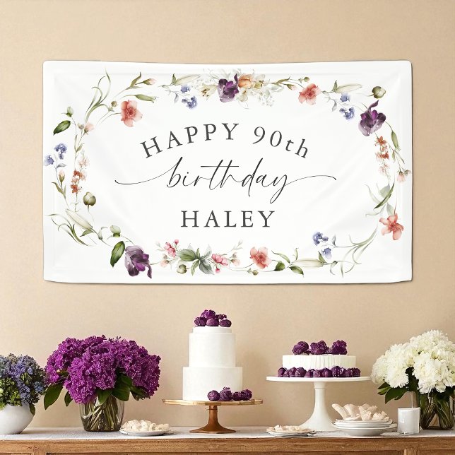 90th Birthday Feminine Wildflowers Floral Banner (Creator Uploaded)
