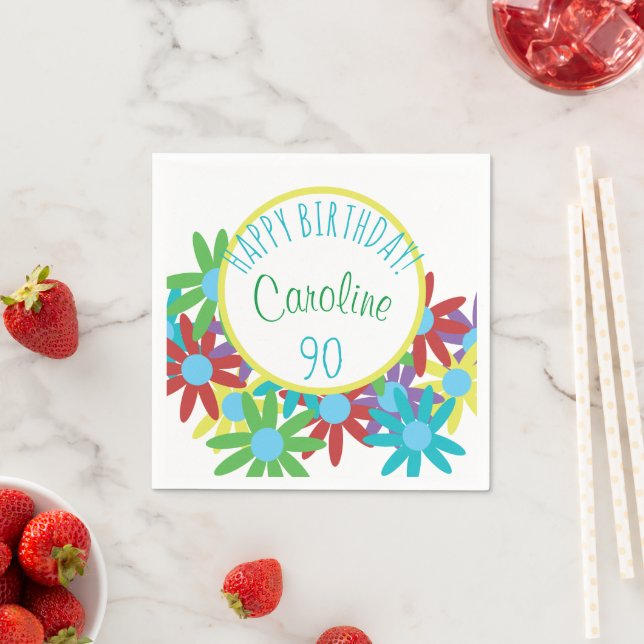 90th Birthday Floral Bouquet Custom Paper Napkins (Insitu)