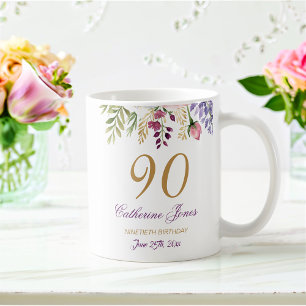 90th Birthday Floral Bouquet Gold Accents Coffee Mug