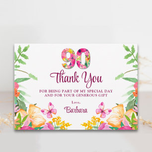 90th Birthday Floral Elegant Small Thanks Thank You Card