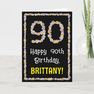 90th Birthday: Floral Flowers Number, Custom Name Card